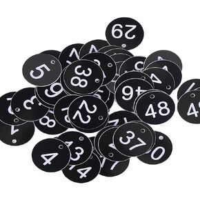 1-50 Plastic Numbered Tags Round Numbered Tags ID Tags Key Tags (1.37in, Black)