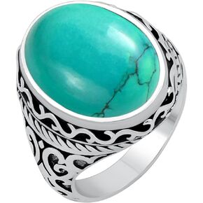12.45Cts Native American Style Oval Shaped Natural Gemstone Rings For Women, 925 Silver Plated Birthstone Ring Jewelry Gift For Women Mom Wife Girlfriend Sister