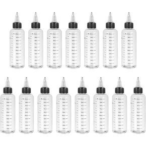 PATIKIL 3.4oz(100ml) Plastic Dispensing Bottle, 15Pcs Squeeze Graduated Empty Bottles with Black Twist Cap for Liquids, Inks, Oils, Sauces, Arts and Crafts, Transparent