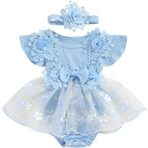 Newborn Baby Girl Romper Summer Dress Baby Girl Princess Wedding Dress Floral Mesh Infant Jumpsuit Tulle Dress