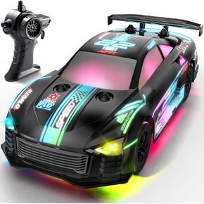 RC Drift Car, 4WD Remote Control Vehicle with LED Lights, 2.4GHz Race Car with Drifting & Racing Tires, 2 Rechargeable Batteries, Gifts Toys for Kids Boys Girls Adults