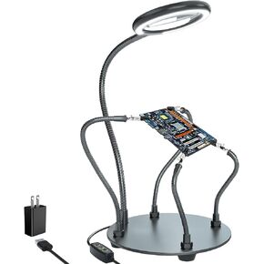 Helping Hands Soldering Station with 3X Magnifying Glass with light, 4 Flexible Helping Hand Arms Magnifier and Third Hand Soldering Tool for Electronic Repair Soldering Jewelry Crafts