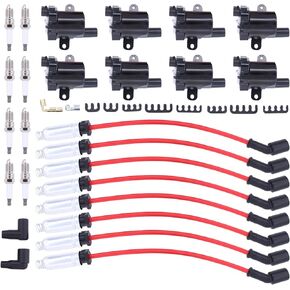 MOTOKU Ignition Coil and Spark Plug Wires for GMC Yukon Envoy Savana Sierra Chevy Silverado 1500 2500 3500 Express Suburban Tahoe Trailblazer 4.8 5.3 6.0 V8
