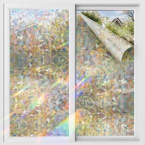 XFasten Window Privacy Film Rainbow Window Film 17.7 x 78.7 Inch Crystal Stain Glass Window Film for Glass, Rainbow Window Clings for Glass Windows