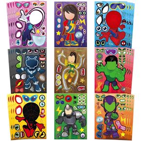 36 Pieces Make-a-face Stickers Pack, Mixed & Matched with 9 Designed Characters(4 of Each) Make Your Own Stickers for Kids Teens Party Decoration, Reward, Decor, Gift Idea