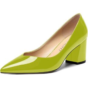 Womens Pointed Toe Dress Office Solid Slip On Patent Chunky Mid Heel Pumps Shoes 2.5 Inch