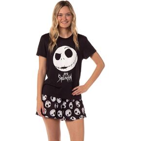 INTIMO The Nightmare Before Christmas Women's Jack Skellington Crewneck and Shorts Sleep Pajama Set