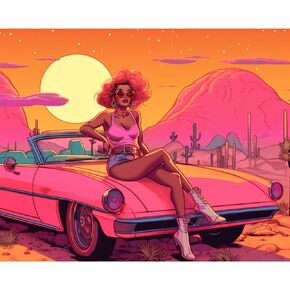 DIY Number Painting for Adults Desert Sunset Oil Paint by Numbers for Adults Beginners Without Frame Cool Girl and Cactus Painting by Number on Canvas Without Frame Wall Decor Gift 16 x 20inch