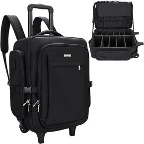 Relavel Rolling Makeup Train Case, Trolley Travel Make Up Case with Adjustable Dividers, Extra Large Makeup Backpack with Wheels, Waterproof Cosmetic Organizer for Makeup Artist, Black