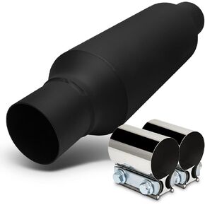 M-AUTO 2.5" Inlet and Outlet Universal Muffler, Heavy Duty Stainless Steel Auto Accessories for Car Pickup Trucks, 16" Overall Length, Blck