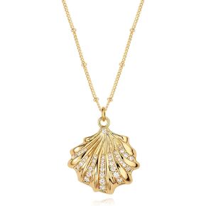 MEVECCO Dainty Gold Seashell Pendent Necklace Ocean Necklace for Women 18K Gold Plated Necklace Boho Handmade Summer Beach Necklace Jewelry Gifts