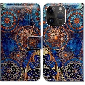 Bcov iPhone 15 Pro Max Case,Sunflower Bee Leather Flip Phone Case Wallet Cover with Card Slot Holder Kickstand for iPhone 15 Pro Max