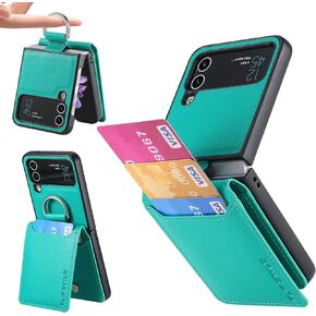 Asuwish Phone Case for Samsung Galaxy Z Flip 3 5G 2021 with Card Slot Holder Wallet Cover and Ring Stand Magnetic Back Cell Mobile Accessories Protective Case for ZFlip3 Z3 Flip3 3Z Flip3case Black