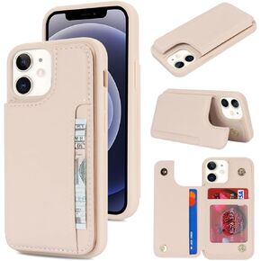 iCoverCase Compatible with iPhone 12 Mini Case with Card Holder, Wallet Phone Case for Women Men RFID Blocking PU Leather Case (Beige)