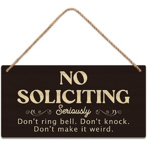 No Soliciting Family Friends Neighbors Deliveries Welcome Funny Rustic Wooden Front Door Sign Vintage Outdoor Wall Art Hanging Plaque for Porch Yard Store Home Farmhouse Decor 10''x 5''