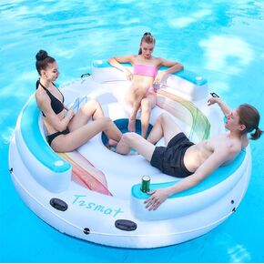 Inflatable Lake Pool Floating Island Heavy Duty Lounger Raft Lake Float Water Float for Lake River Beach Pool Multi Person Party Floatie Toys Relaxation Island Adults