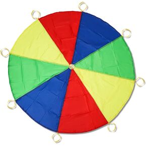 Parachute Toy, 6.1ft Diameter Giant Rainbow Parachute for Kids Colorful Children Parachute with Handles Large Play Parachute for 6-8 People, for Gymnastics Cooperative Indoor Outdoor Team Games