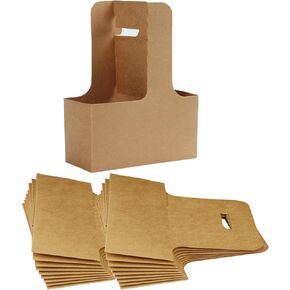 2-Cup Drink Carrier with Handle Kraft Paperboard Handled Coffee Cup Holder Take Out Cup Cup Carriers 20 Count
