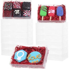 24PCS 7x4.3x1.5 Inch Plastic Clear Cookie Boxes with Window Chocolate Truffle Boxes Orec Boxes Pastry Bakery Boxes Dount Boxes Browine Soap Treat Boxes for Party Favors Wedding Christmas Valentine's