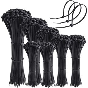 DTOL Cable Ties Assorted Sizes 4+6+8+10+12 Inch Zipties Heavy Duty Plastic Wire Ties UV Resistant Zip Ties Assortment Small Zip Tie Wraps Cord Management for Home, Office, Gardening, 700 Pack Black