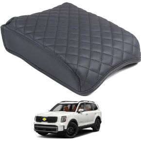 Center Console Armrest Cover Kit,Console Armrest Cushion Automotive Customized Console Armrest Cushion, Fit for Kia Telluride 2020 2021 2022 2023 2024 Accessory Organizer Protector (Plaid - All Black)
