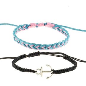 BlueRica 2 Pieces Adjustable Bracelet Set ~ Macrame Anchor Bracelet & Sailor Bracelet