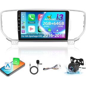 [2+64G] Android 13 Car Radio for KIA Sportage KX5 2016 2017 2018 - Wireless Apple Carplay and Android Auto - 9 inch HD Touch Screen KIA Head Unit - Voice Control/GPS/WiFi/EQ + AHD Backup Camera
