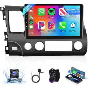 2G+64G 8 Core Android Car Radio Stereo for Honda Civic 2006-2011 with Wireless Carplay Android Auto, 10.1'' IPS Touch Screen GPS Navigation Mirror Link Bluetooth SWC FM/RDS MIC Backup Camera