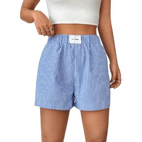 Milumia Women's Casual Striped Shorts Letter Patched Elastic High Waist Summer Shorts