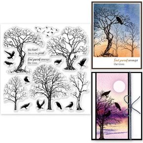 GLOBLELAND Trees Clear Stamps for DIY Scrapbooking Crow Birds Silicone Clear Stamp Seals 15x15cm Transparent Stamps for Cards Making Photo Album Journal Home Decoration