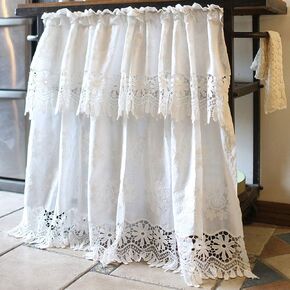 vctops Bohemian Floral Embroidered Cotton Cafe Tier Curtain with Attached Valance Country Style Lace Half Window Curtain Kitchen Curtains (39"x49",White)