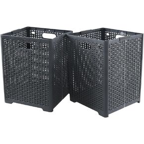 2-pack 42 Liters Collapsible Laundry Baskets, Plastic Foldable Hamper Baskets (Grey)