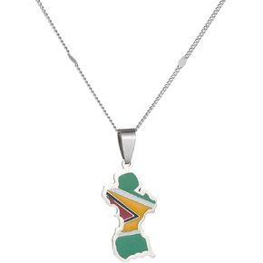 Stainless Steel Guyana Map Flag Pendant Necklace Guayana Charm Jewelry
