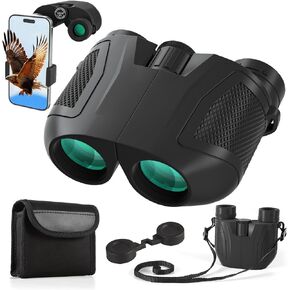 12x30 Compact Binoculars for Adults and Kids, High Power Lightweight Small Binoculars with Phone Adapter for Cruise Ship Hiking Bird Watching Sports Safari Viewing Football Sports Concert