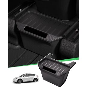Tesla Model Y Rear Center Console Organizer, Trash Can for Model Y Accessories 2024-2019, TPE Garbage Bin for Backseat Car Organizer with Tray, Rear Seat Storage Bin with Lid for Camping- Black