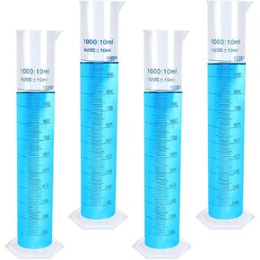 4 عبوات من أسطوانة بلاستيكية متدرجة سعة 1000 مل، مجموعة أسطوانة قياس شفافة مع فوهة صب، أنبوب اختبار معمل بلاستيكي على الوجهين للمشروعات العلمية ومستلزمات المختبرات in Kuwait