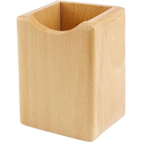 Natural Wooden Pen Box Desktop Stationery Organizer Creative Simple Solid Wood Pencil Holder for Office Supplies (Beech Wood)