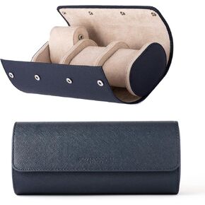 Watch Roll Travel Watch Case for 3 Watches - Genuine Saffiano Leather, Watch Box for Men with Gift Box, Watch Storage Organizer for Home Storage and Travel (Grey)