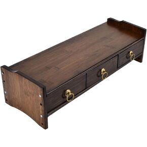 Garosa Monitor Stand Riser with 3 Drawers Desk Organizer Wood Monitor Stand Computer Monitor Heightened Bracket for Home Office Study Desktop(Walnut three drawers with backing)