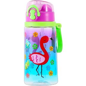 Home Tune 18 oz Cute Water Bottle with Straw for Kids Girls Boys School, BPA FREE Tritan & Leak Proof One Click Open Flip Top (Alpaca)