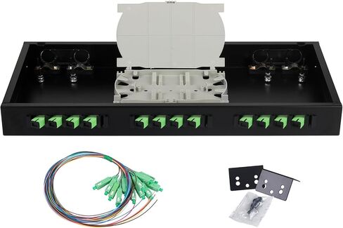 FYBOPTWU-12 صندوق حاوية مثبت على حامل 12 منفذ SC APC مع أسلاك التوصيل المصنوعة ووصلات التوصيل، صندوق لوحة التصحيح المحملة LGX 12 الأساسية يناسب خزانة رفوف مقاس 19 بوصة in Kuwait
