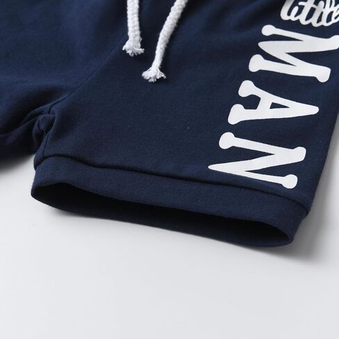 Newborn Infant Baby Boy Clothes Summer Short Sleeve Hooded Letter Print Romper Tops Shorts Outfits Set in Saudi Arabia