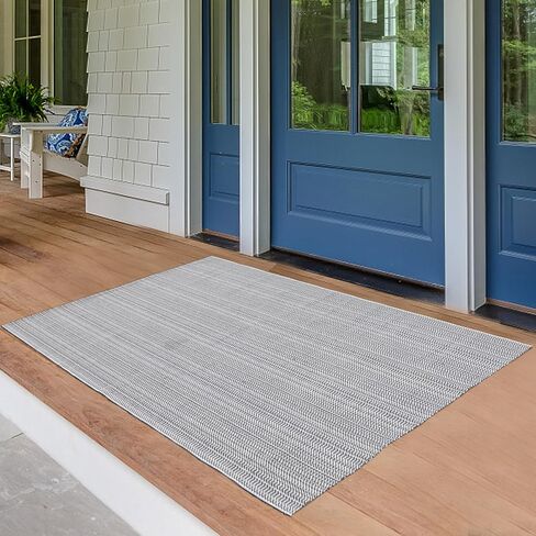 Area Rug 2'x3' Washable Front Door Rug, Gray Cotton Hand-Woven Porch Rug, Small Indoor Outdoor Rugs, Throw Rug Doormat Foldable Layered Door Mats for Entryway Kitchen Bathroom in Saudi Arabia