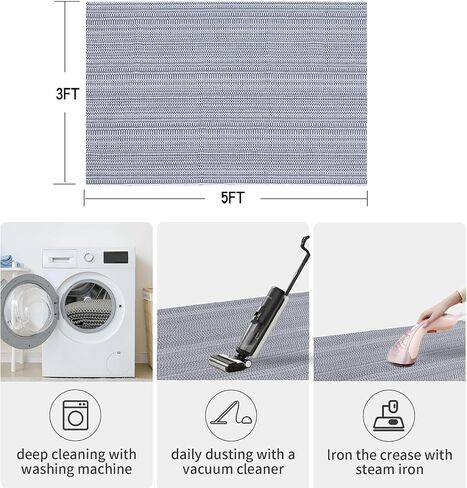 Area Rug 2'x3' Washable Front Door Rug, Gray Cotton Hand-Woven Porch Rug, Small Indoor Outdoor Rugs, Throw Rug Doormat Foldable Layered Door Mats for Entryway Kitchen Bathroom in Saudi Arabia