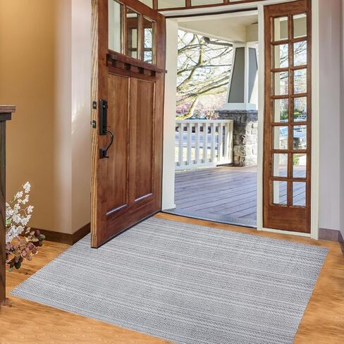 Area Rug 2'x3' Washable Front Door Rug, Gray Cotton Hand-Woven Porch Rug, Small Indoor Outdoor Rugs, Throw Rug Doormat Foldable Layered Door Mats for Entryway Kitchen Bathroom in Saudi Arabia
