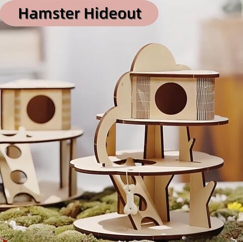 Hamster Hideout,3-Layer Wooden Treehouse for Small Animal Habitat Decor,Hamster Toys,Hamster Cage Accessories for Gerbil,Dwarf Hamster,Syrian Hamster in Saudi Arabia
