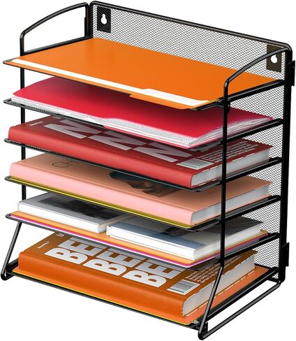 صينية تنظيم ملفات مكتب شبكية مكونة من 6 طبقات، رف رف رسائل لفرز ورق سطح المكتب للمكتب والمنزل والمدرسة، أسود in Kuwait
