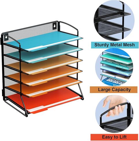 صينية تنظيم ملفات مكتب شبكية مكونة من 6 طبقات، رف رف رسائل لفرز ورق سطح المكتب للمكتب والمنزل والمدرسة، أسود in Kuwait