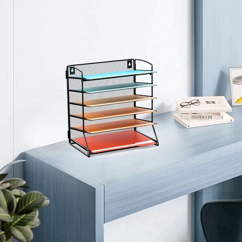 صينية تنظيم ملفات مكتب شبكية مكونة من 6 طبقات، رف رف رسائل لفرز ورق سطح المكتب للمكتب والمنزل والمدرسة، أسود in Kuwait