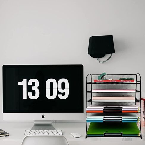 صينية تنظيم ملفات مكتب شبكية مكونة من 6 طبقات، رف رف رسائل لفرز ورق سطح المكتب للمكتب والمنزل والمدرسة، أسود in Kuwait